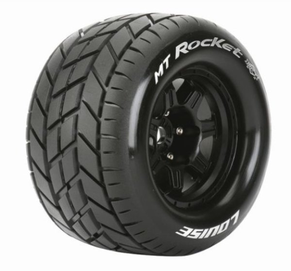 LOUT3320BH Reifen/F. 1:8 MFT MT 3.8 ROCKET SPORT FELGE SCHWARZ 17MM TRAXXAS, HPI / 1/2Z OFFSET / LOUISE